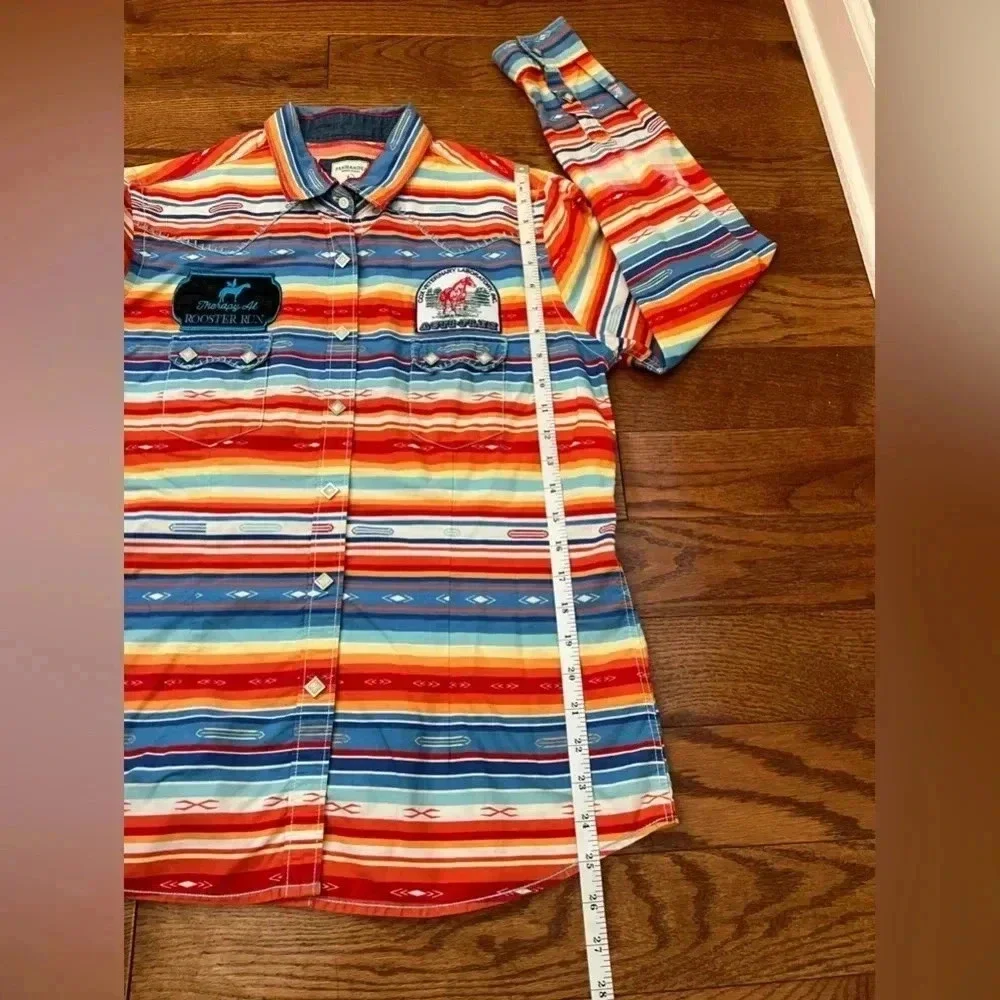 Panhandle Rough Stock Texas Striped Country Cowgirl Button Up Long Sleeve Sz L - Picture 4 of 14